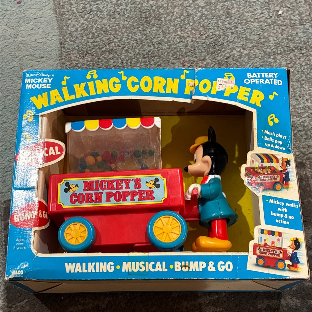 Vintage Disney Mickey Mouse Corn Popper Toy - Red and Blue